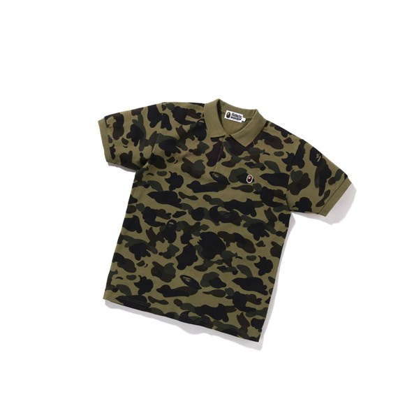 Army Green Men's A BATHING APE 1st Camo One Point Short Sleeve Polo | BZM028469