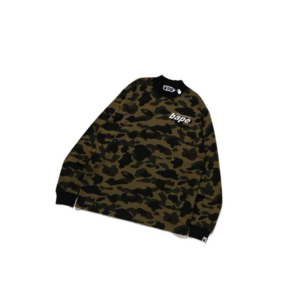Army Green Men's A BATHING APE 1st Camo Mock Neck Relaxed Fit L/S Tee Long Sleeve T Shirts | DLN402378