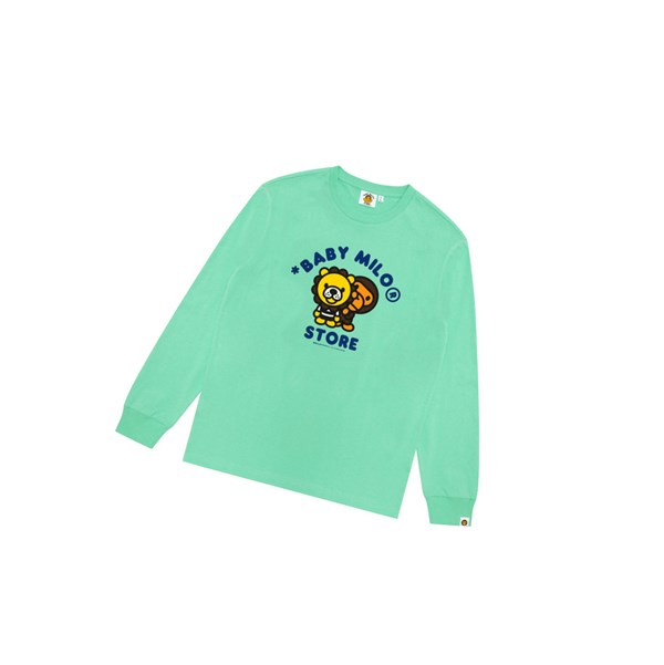 Army Green Men's A BATHING APE Baby Milo Tee Long Sleeve T Shirts | FGV728164