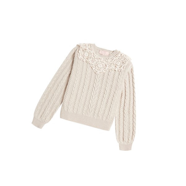 Beige Women's A BATHING APE Asymmetric Knit Sweater Crew Neck Knitwear Blouse | SWB328957