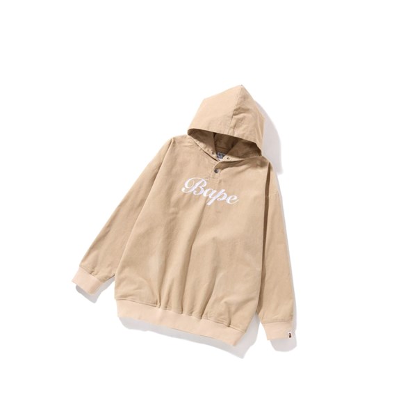 Beige Women's A BATHING APE Bape Embroidery Corduroy Oversized Pullover Hoodie | RDF281640