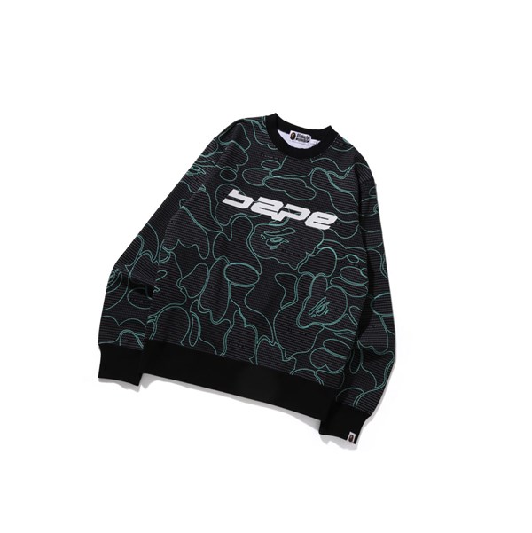 Black Men's A BATHING APE Text Code Camo Crewneck Sweatshirts | HLC896231