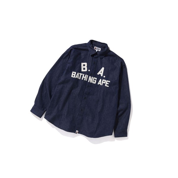 Blue Men's A BATHING APE B.A Loose Fit Denim Long Sleeve Shirts | BCA865940