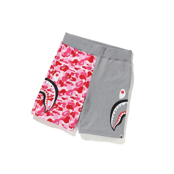 Pink Men's A BATHING APE Abc Camo Side Shark Sweat Shorts | TZE409382