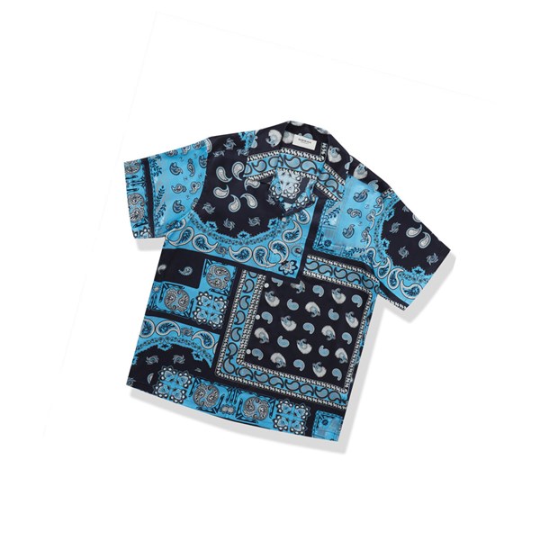 Sky Blue Men's A BATHING APE Paisley Print Short Sleeve Shirts | FCB092685