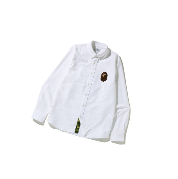 White Men's A BATHING APE Large Ape Head Oxford Bd Long Sleeve Shirts | ASF245609