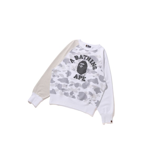 White Women's A BATHING APE College Crazy Color Camo Raglan Crewneck Sweatshirts | FHA271658